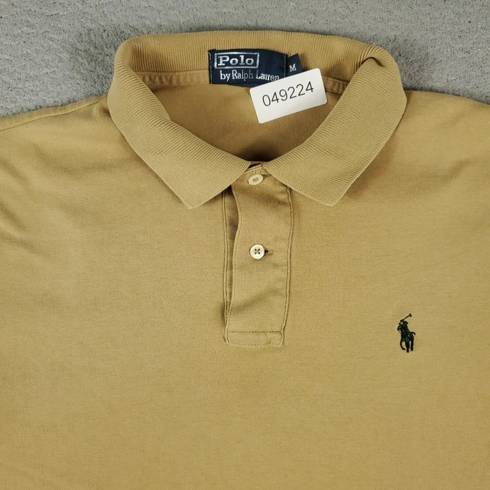 Ralph Lauren Polo Shirt Mens Medium Beige Pony Casual Short Sleeve *STAINED*